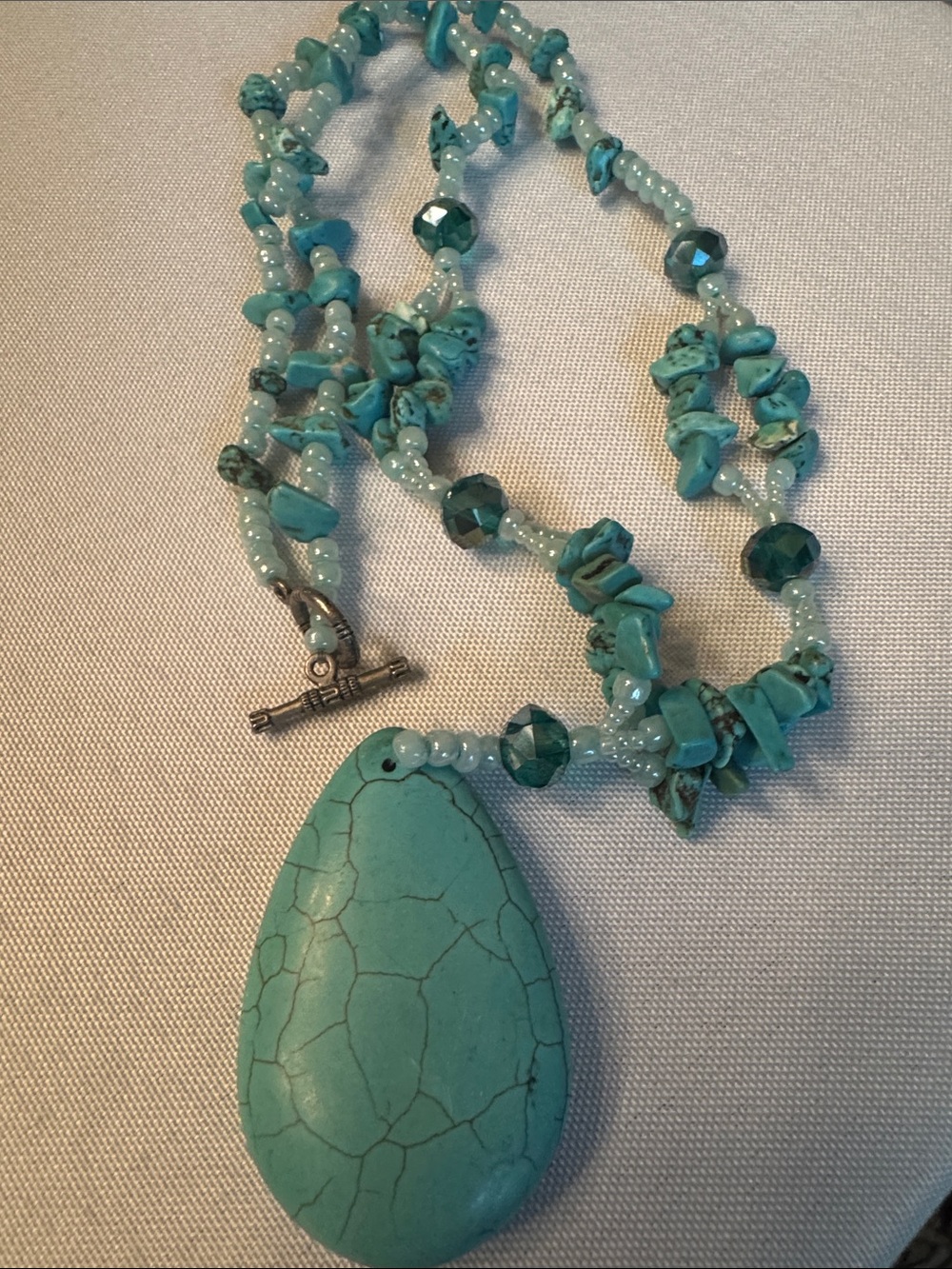 Turquoise Bead and Stone Pendant Necklace - Turquoise
